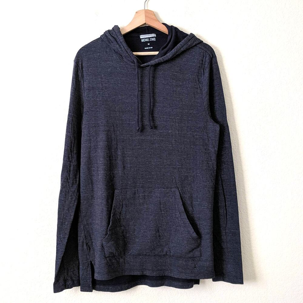 Michael Stars Mens Drawstring Hoodie Sweatshirt Pullover Long Sleeve Blue Medium